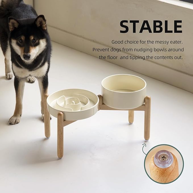 Ceramic Raised Slow Feeder Dog Bowl Set, Elevated 7.3inch Bowl and 8.2inch - Image 6