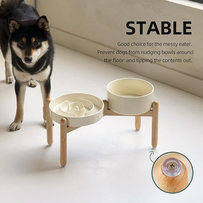 Ceramic Raised Slow Feeder Dog Bowl Set, Elevated 7.3inch Bowl and 8.2inch - Image 6