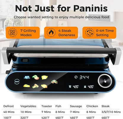 7-In-1 Sandwich Maker with LED Touch Panel & No-Stick Plates, Electric Panini - Image 4