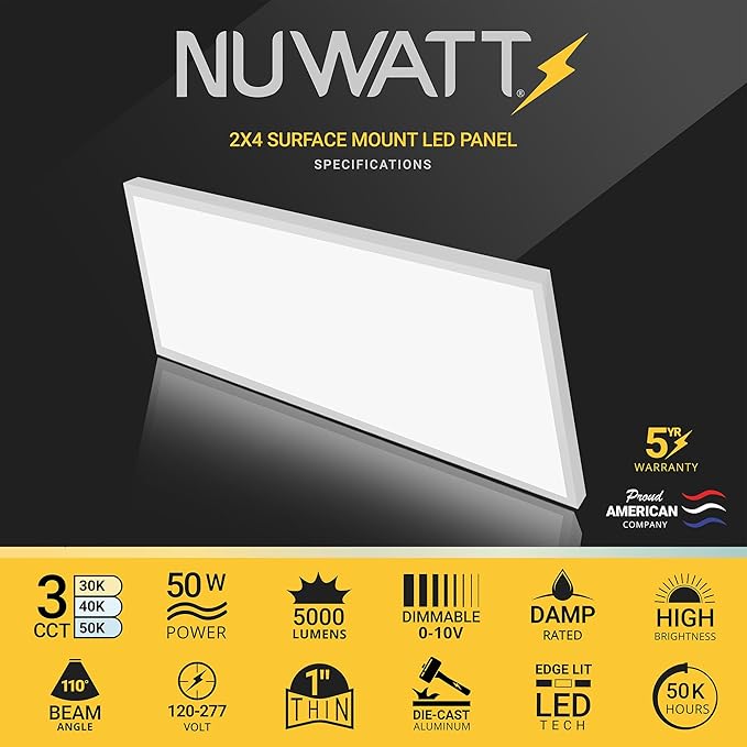 NUWATT 2 Pack, 2x4 LED Flat Panel Light, 3CCT 3000K/4000K/5000K Selectable - Image 2