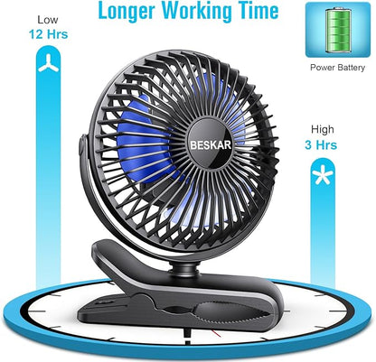 BESKAR Portable Clip on Fan Rechargeable, 4 Speeds Small Battery Operated Fans - Image 6