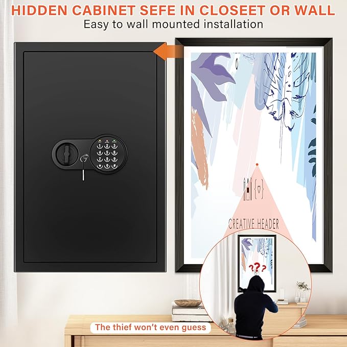 Safe Box with Fireproof Waterproof Bag, Home Safe with Keys & Pass Code & Wall - Image 7