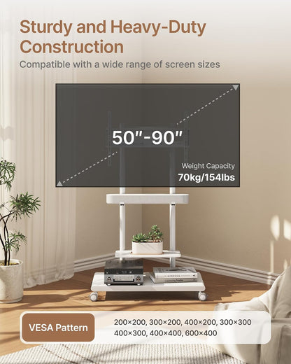 rolling tv stand with soundbar mount for 50-90inch, side view