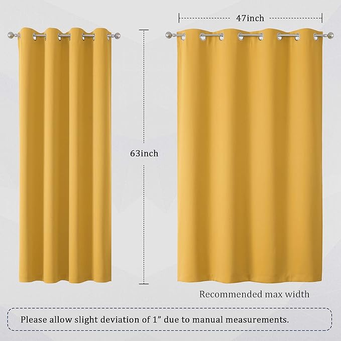 DUALIFE Mustard Yellow Curtains 52 X 63 Inch Set of 2 Panels Room Darkening - Image 6