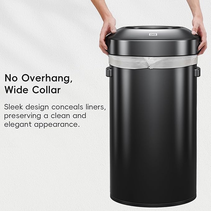 EKO Urban 32 Gallon Round Black Stainless Steel Open Top Waste Bin, Tall - Image 8