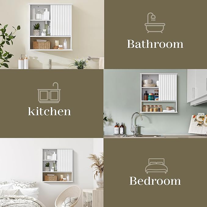 22.5 x 23.5 inch Bathroom Wall Cabinet, Medicine Cabinet Wall Mounted w/Fluted - Image 8
