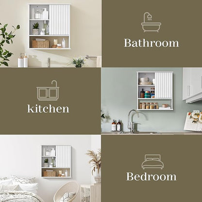 22.5 x 23.5 inch Bathroom Wall Cabinet, Medicine Cabinet Wall Mounted w/Fluted - Image 8
