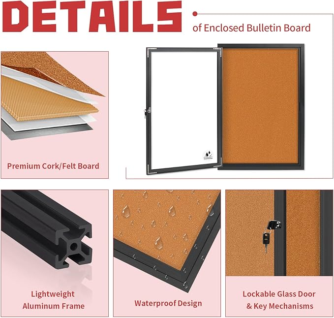 Enclosed Bulletin Board, Outdoor Weatherproof Cork Noticeboard - Image 3