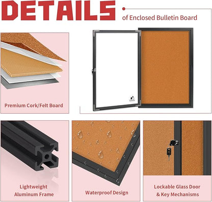 Enclosed Bulletin Board, Outdoor Weatherproof Cork Noticeboard - Image 3