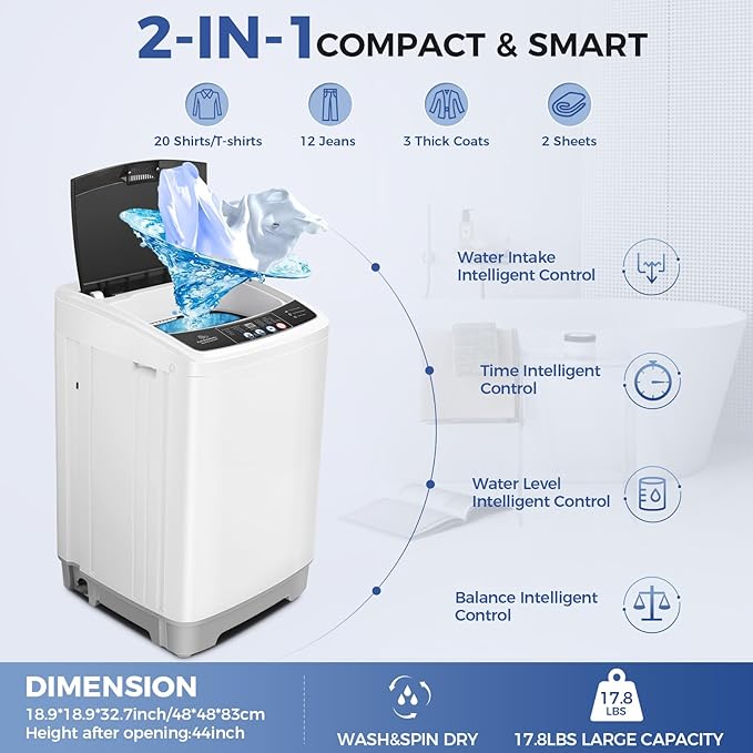 17.8Lbs Portable Washing Machine Nictemaw Portable Washer, 2.3 Cu.ft Washer and - Image 2