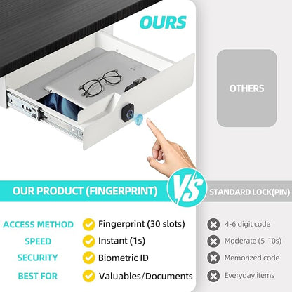 Under Desk Drawer Storage with Fingerprint Lock, Slide Out Metal Organizer - Image 3