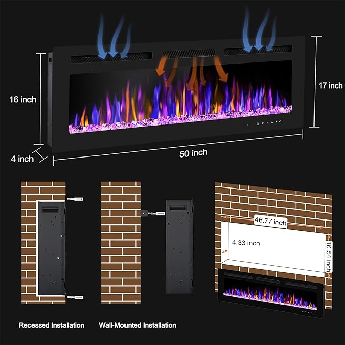 50" Electric Fireplace Wall Mounted and Recessed - Image 4