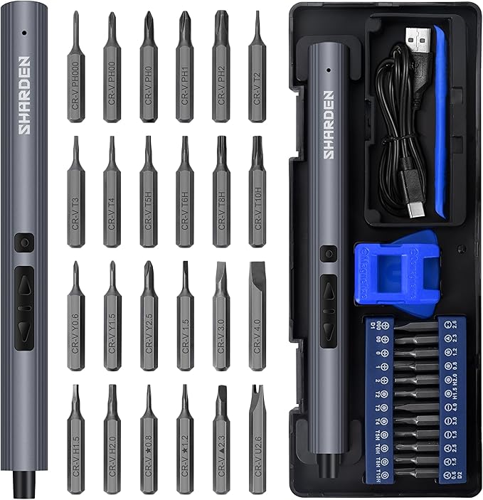 SHARDEN Mini Electric Screwdriver, 29 in 1 Small Electric Screw Driver Kit by SHARDENToolkit