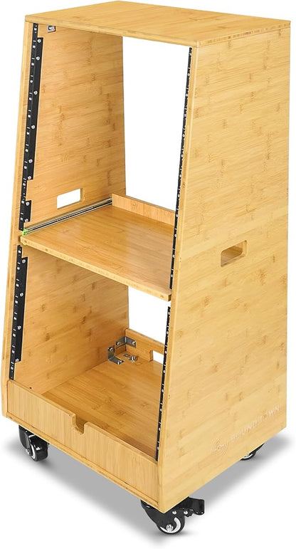 Sound Town DIY Solid Carbonized Bamboo Slanted 20U Studio Rack, - Image 3