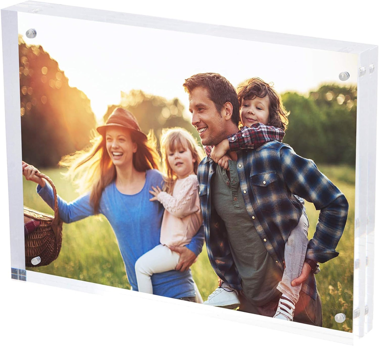 SimbaLux Magnetic Acrylic Picture Photo Frame 8x10 inches UV Protection | 24mm Thick, Clear Glass Like, Double Sided Frameless Desktop Floating Display, Free Standing, 20% Thicker than Most, 1 Pack