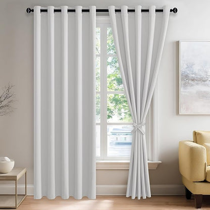JIUZHEN Greyish White Blackout Curtains by JIUZHEN
