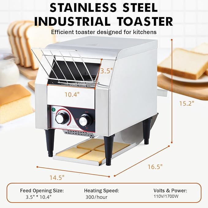 Commercial Conveyor Toaster, 1700W Stainless Steel Bagel Toaster - Image 3