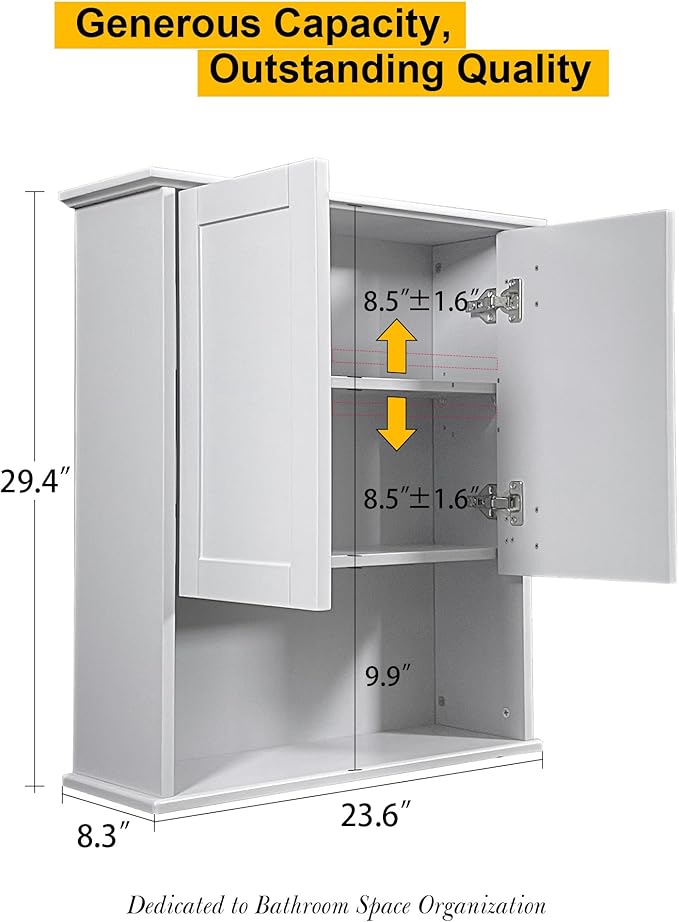Bathroom Cabinet Wall Mount Buffering Hinge, Large Space Wooden Medicine Cabinet - Image 2