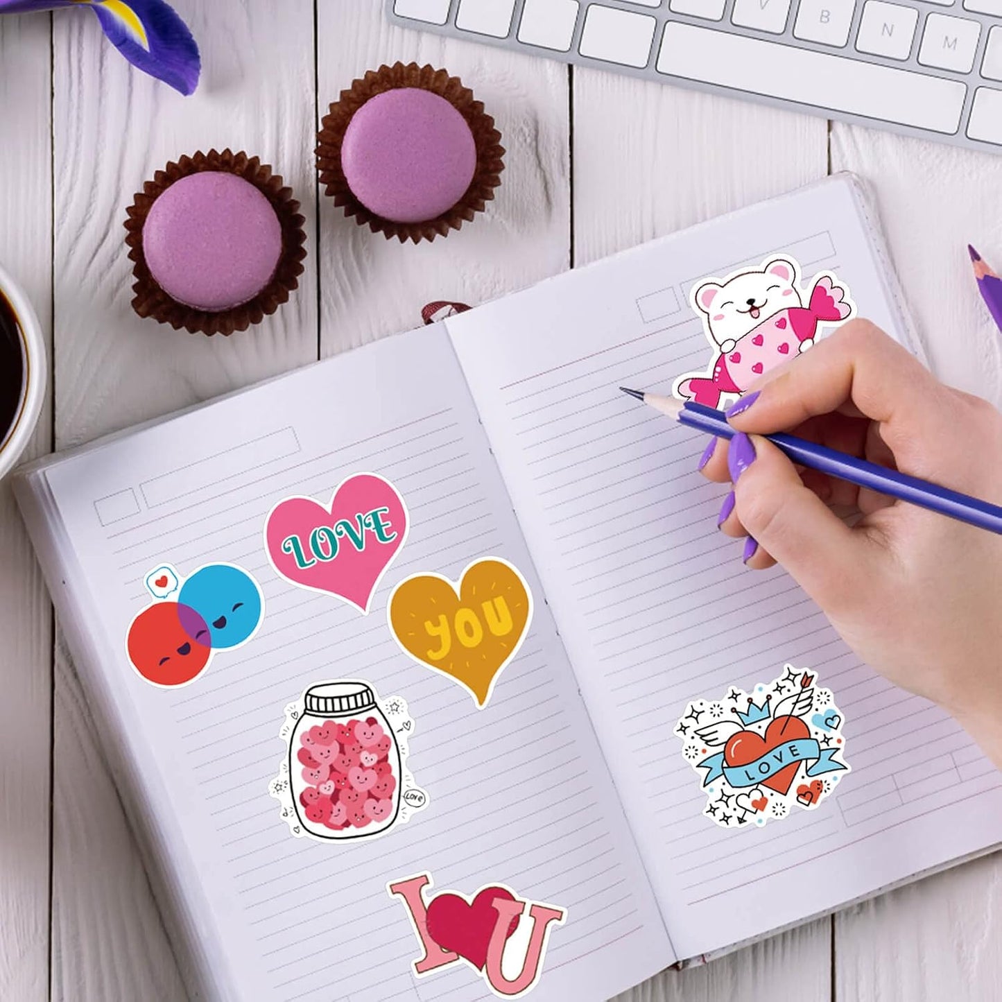 100PCS Valentine's Day Stickers, Non-Repeating Vinyl Waterproof Romantic Stickers for Laptops, Gifts, Water Bottles, Scooters, and Valentine's Day Wall, Window Decorations