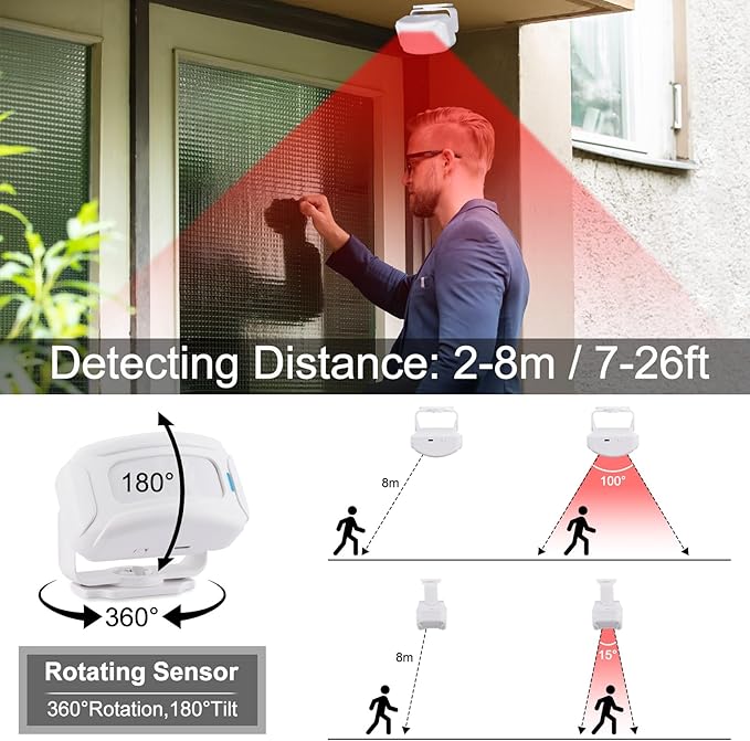 KCMYTONER Wireless Motion Sensor Detector Security Alarm Chime, Motion Sensor - Image 3