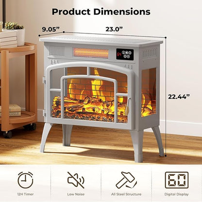 BREEZEHEAT Electric Fireplace Stove-Freestanding Fireplace Heater w/ 3D Flame - Image 7