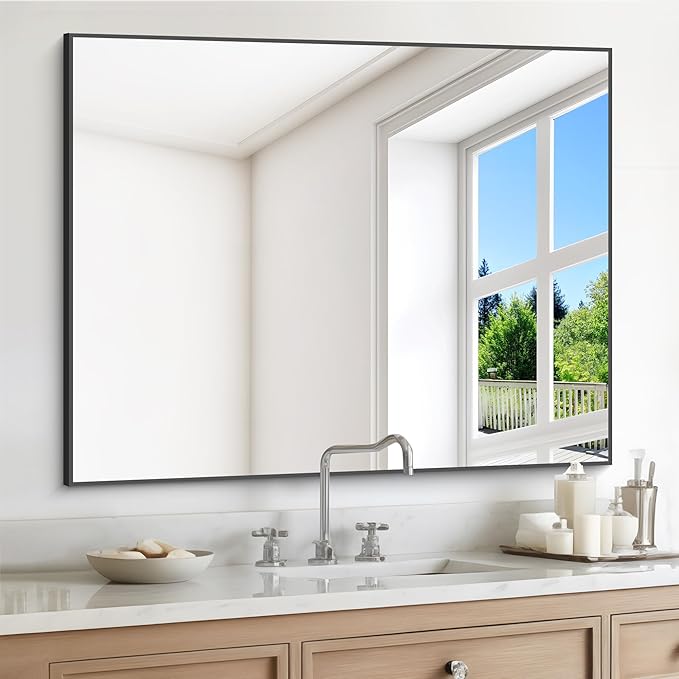 Black Bathroom Mirror for Wall, 30x36 Inch Rectangle Mirrors - Image 2