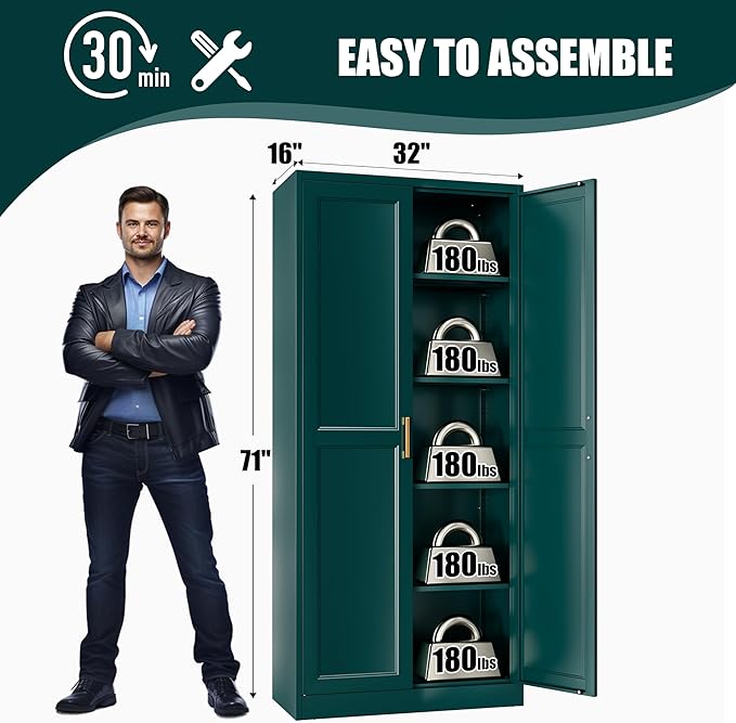 71" Tall Metal Storage Cabinet, Kitchen Pantry Storage Cabinets - Image 3