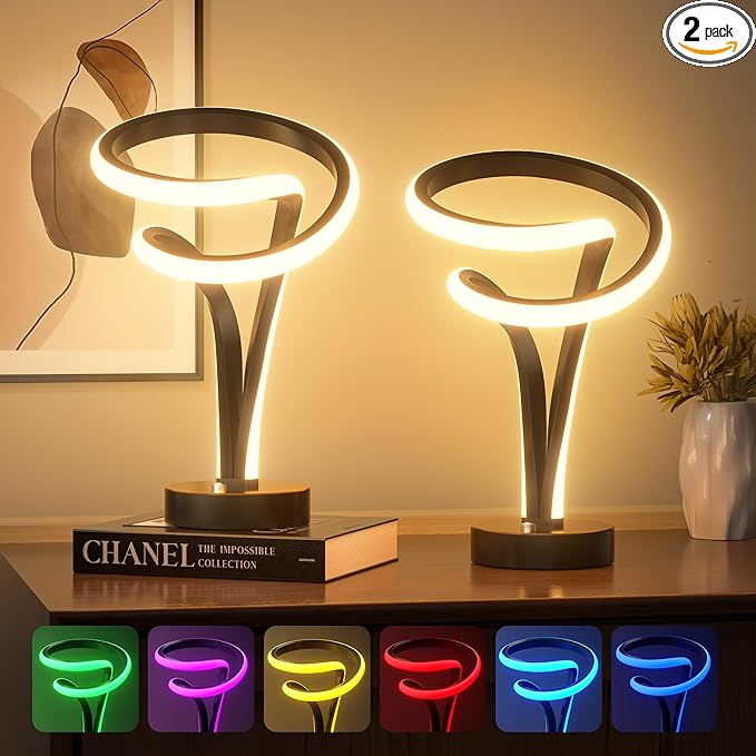 airnasa Spiral LED Table Lamp Set of 2-10 Color Modes, Touch Dimming, Modern by AIRNASA