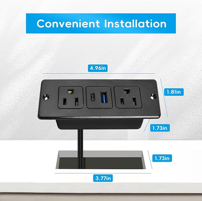 2 Pack 20W Recessed Power Strips USB, 2 AC + 1 USB-C + 1 USB-A, 6ft Cord - Image 4