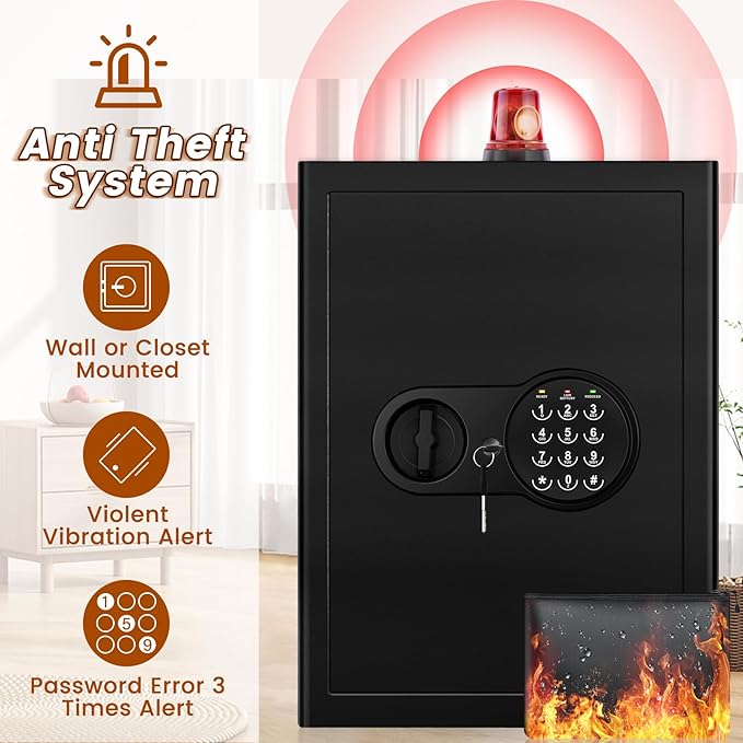 Safe Box with Fireproof Waterproof Bag, Home Safe with Keys & Pass Code & Wall - Image 4