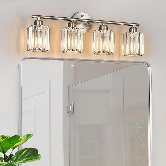 FDPBY Modern 4 Light Crystal Vanity Light, Brushed Nickel Vertical Bathroom - Image 7