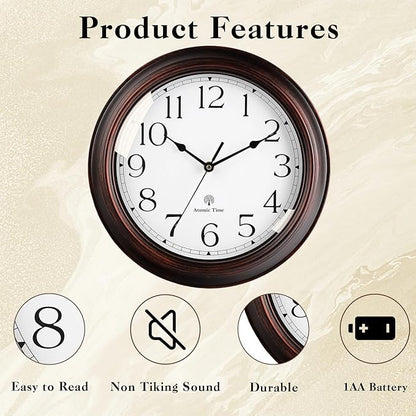 KECYET Atomic Wall Clock 10 Inch, Silent Non-Ticking Vintage Clock Battery - Image 4