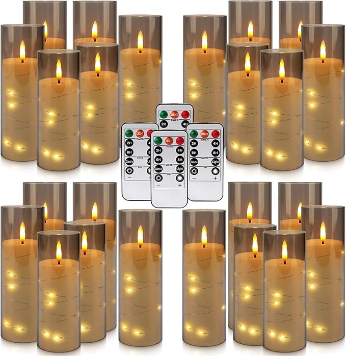 24pcs Flameless Grey Pillar Candle - Image 4