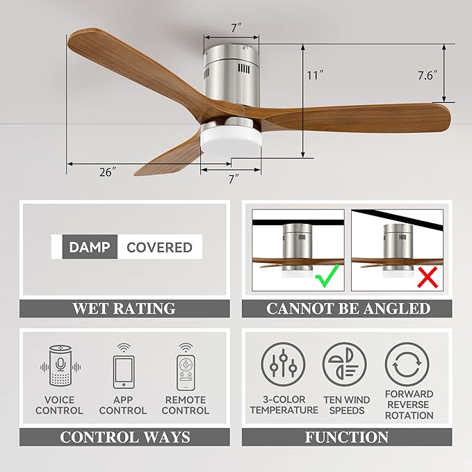 SMAAIR 52 Inch Flush Mount Ceiling Fan - Image 4