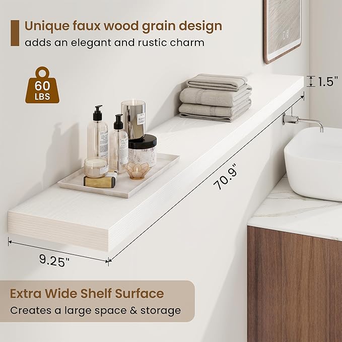 72in Floating Shelves for Wall, Long Wall Mounted Engineered Wood Shelves - Image 3