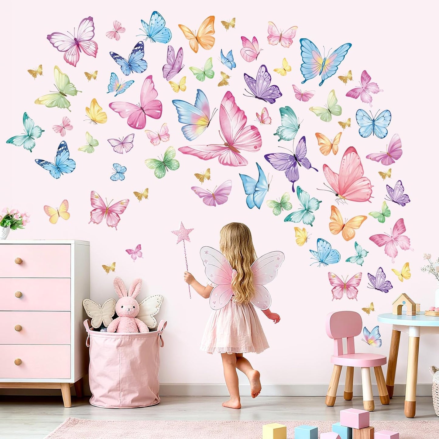 wondever Watercolor Butterfly Wall Decals Pink Butterflies Wall Stickers | Peel and Stick, Removable, Wall Art Decals, Wall Decoration, Kids Room, Girls Bedroom Baby Nursery Playroom Decor