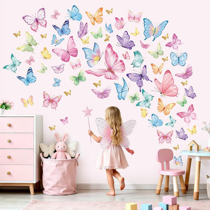 wondever Watercolor Butterfly Wall Decals Pink Butterflies Wall Stickers | Peel and Stick, Removable, Wall Art Decals, Wall Decoration, Kids Room, Girls Bedroom Baby Nursery Playroom Decor