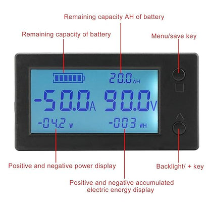 DROK Battery Monitor, Amp Volt Power Watt Meter DC 0-300V 200A STN LCD Display - Image 2