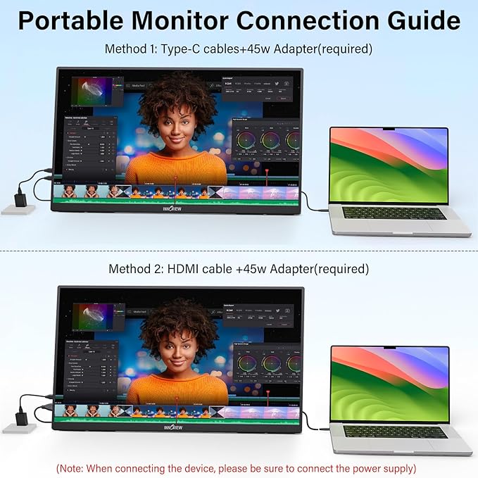 Innoview 23.8” 4K Large Portable Monitor, UHD 100%sRGB IPS Speakers USB-C HDMI - Image 5