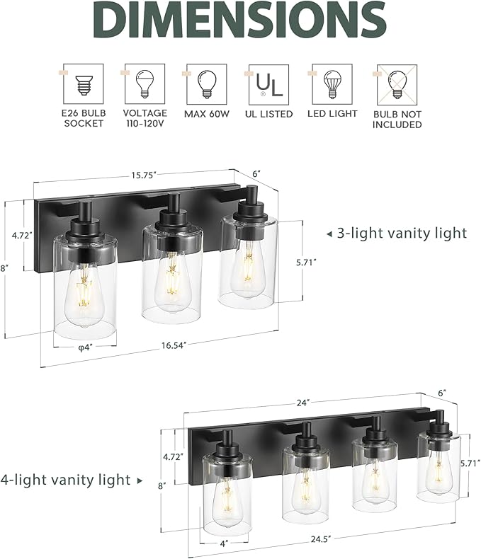 METWET 3-Light Bathroom Light Fixtures, Modern Vanity Lighting Fixtures Over - Image 3