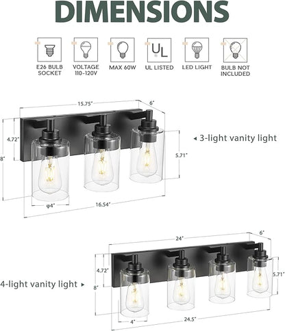 METWET 4-Light Bathroom Light Fixtures, Modern Vanity Lighting Fixtures Over - Image 4