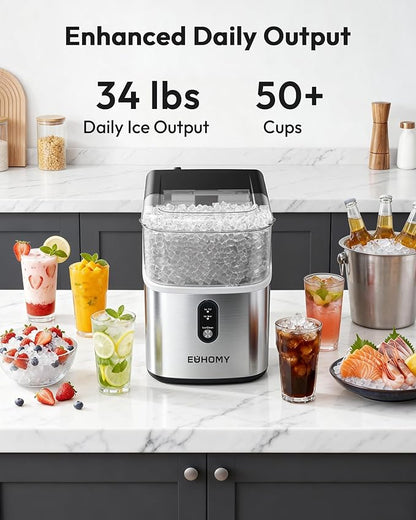 EUHOMY Nugget Ice Maker Countertop, Ready in 7 Mins, 34Lbs/24H Pebble Ice Maker - Image 3