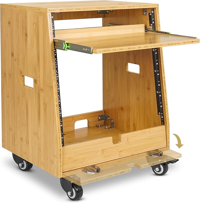 Sound Town DIY Solid Carbonized Bamboo Slanted 10U Studio Rack, - Image 4