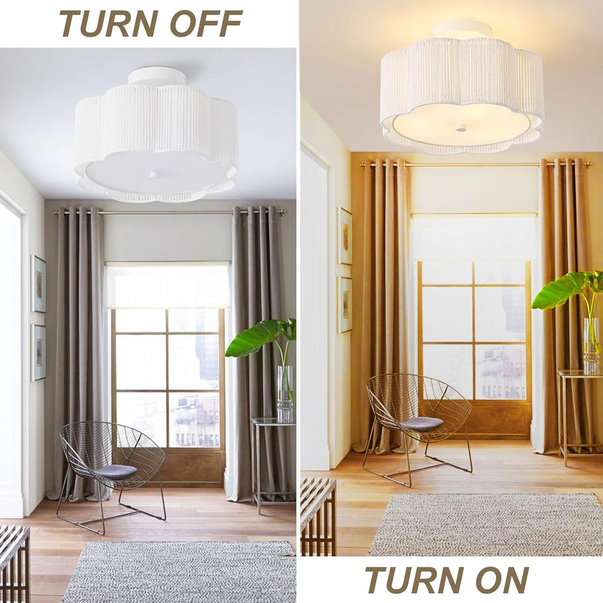 Rattan Ceiling Light Fixtures Flush Mount,3-Light Boho Light Fixtures Ceiling...