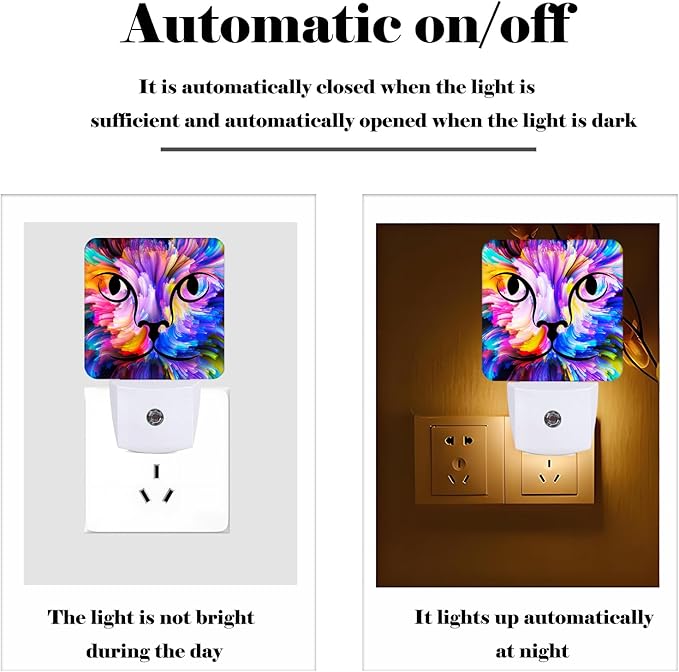 FSHVQKD Colorful Cat Face Night Light, Plug Into Wall Decor - Image 3