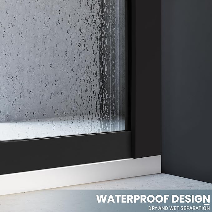Matte Black Bathroom Shower Glass Door Panel, 5/16" Thick Clear Tempered Glass - Image 4