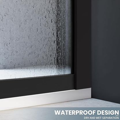 Matte Black Bathroom Shower Glass Door Panel, 5/16" Thick Clear Tempered Glass - Image 4