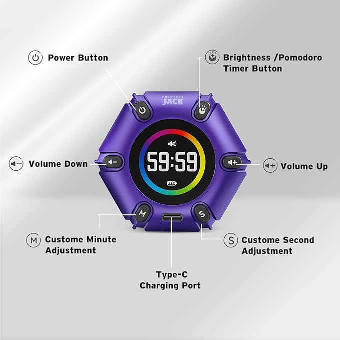 Printers Jack, Productivity Cube Timer, Visual Pomodoro Timer, Mute & Vibration - Image 7
