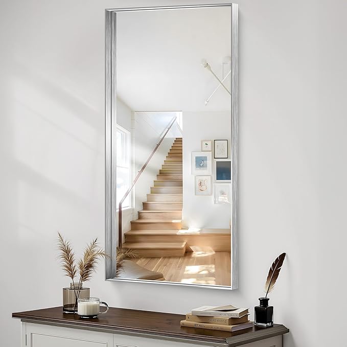 CIRCUMI Silver Bathroom Mirror, Brushed Finish, Tempered Glass, Large Mirror - Image 4