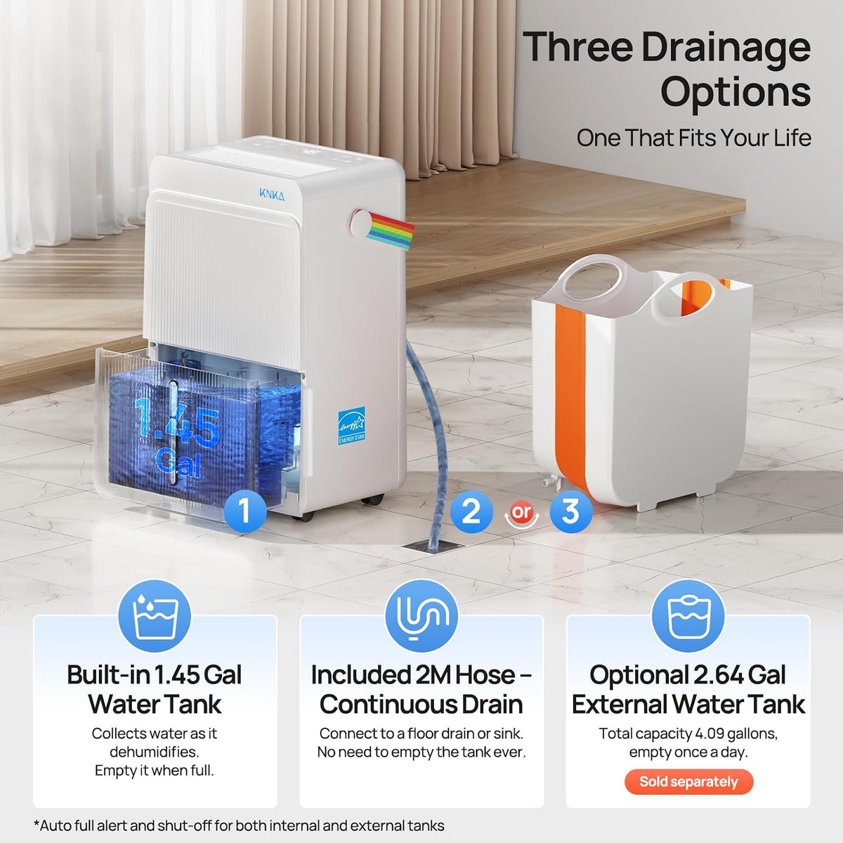 knka energy star 5500 sq.ft dehumidifier for basement, side view